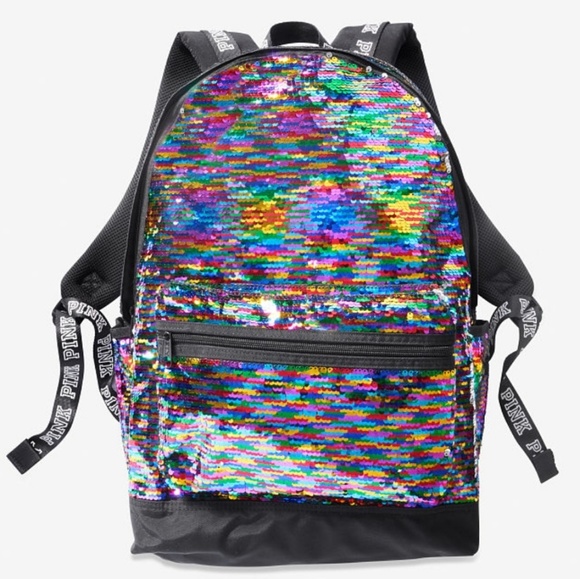 NEW W/ TAGS Victoria\'s Secret PINK Rainbow Sequin Campus Backpack main image 6